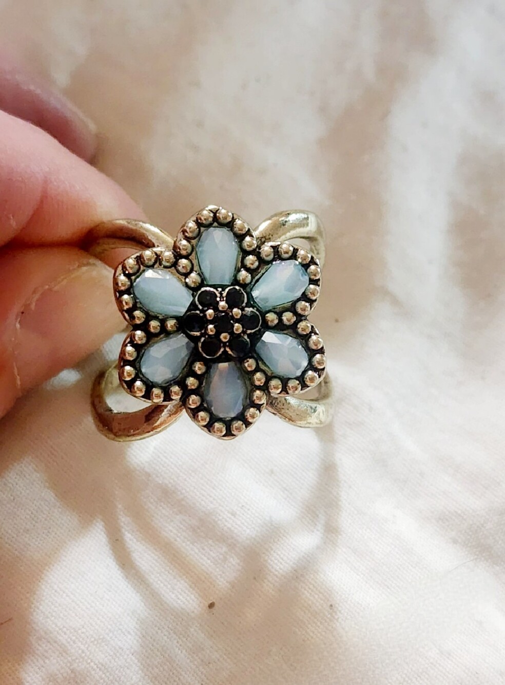 Floral Opal Blue Statement Flower Ring